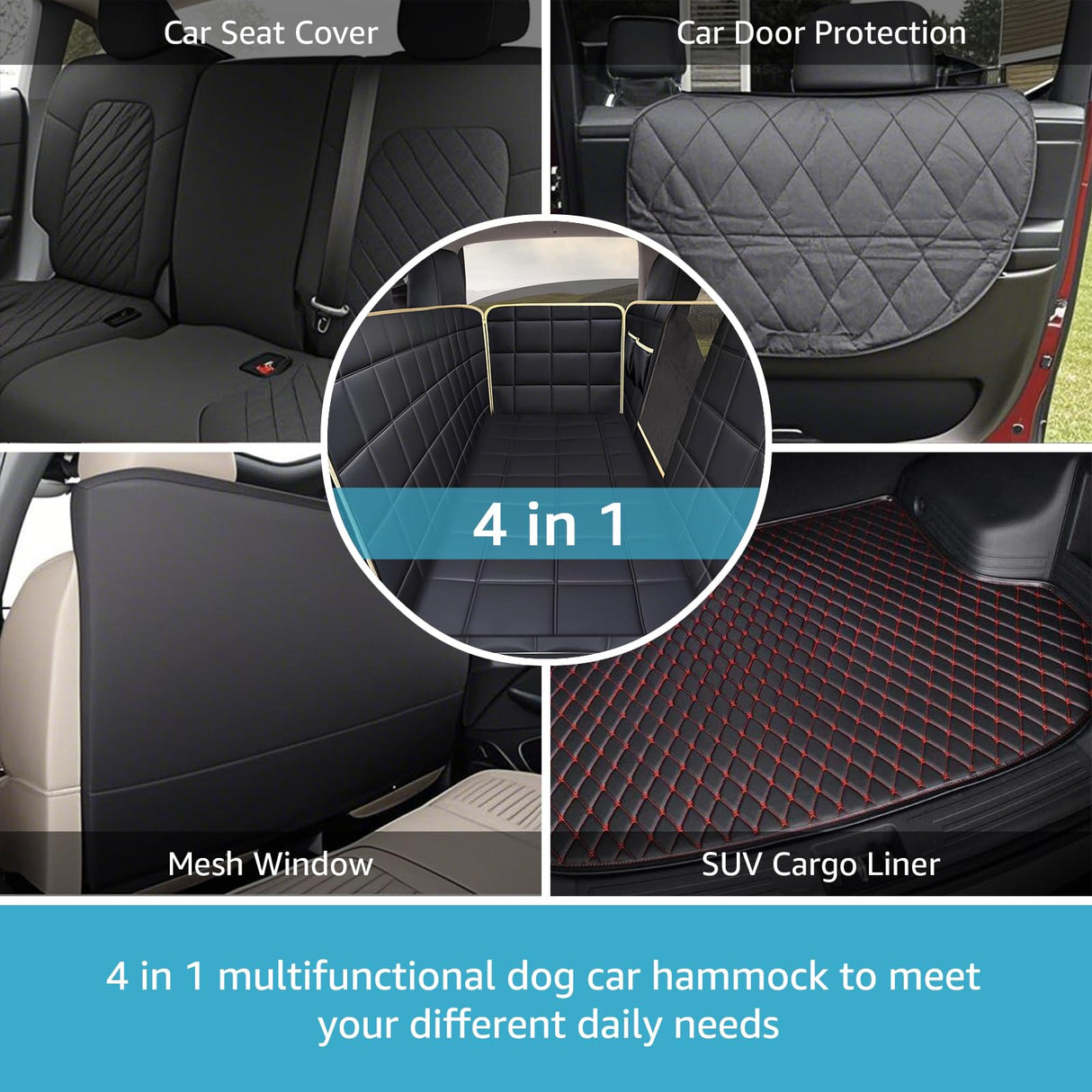 Lassie Dog Hammock for Car, Compatible with 2020-2026 Tesla Model Y Dog Seat Covers,Dog Car Seat Cover for Back Seat with 4 Headrests and 2 Seat Belts, 100% Waterproof Pet Seat Protector for Dogs