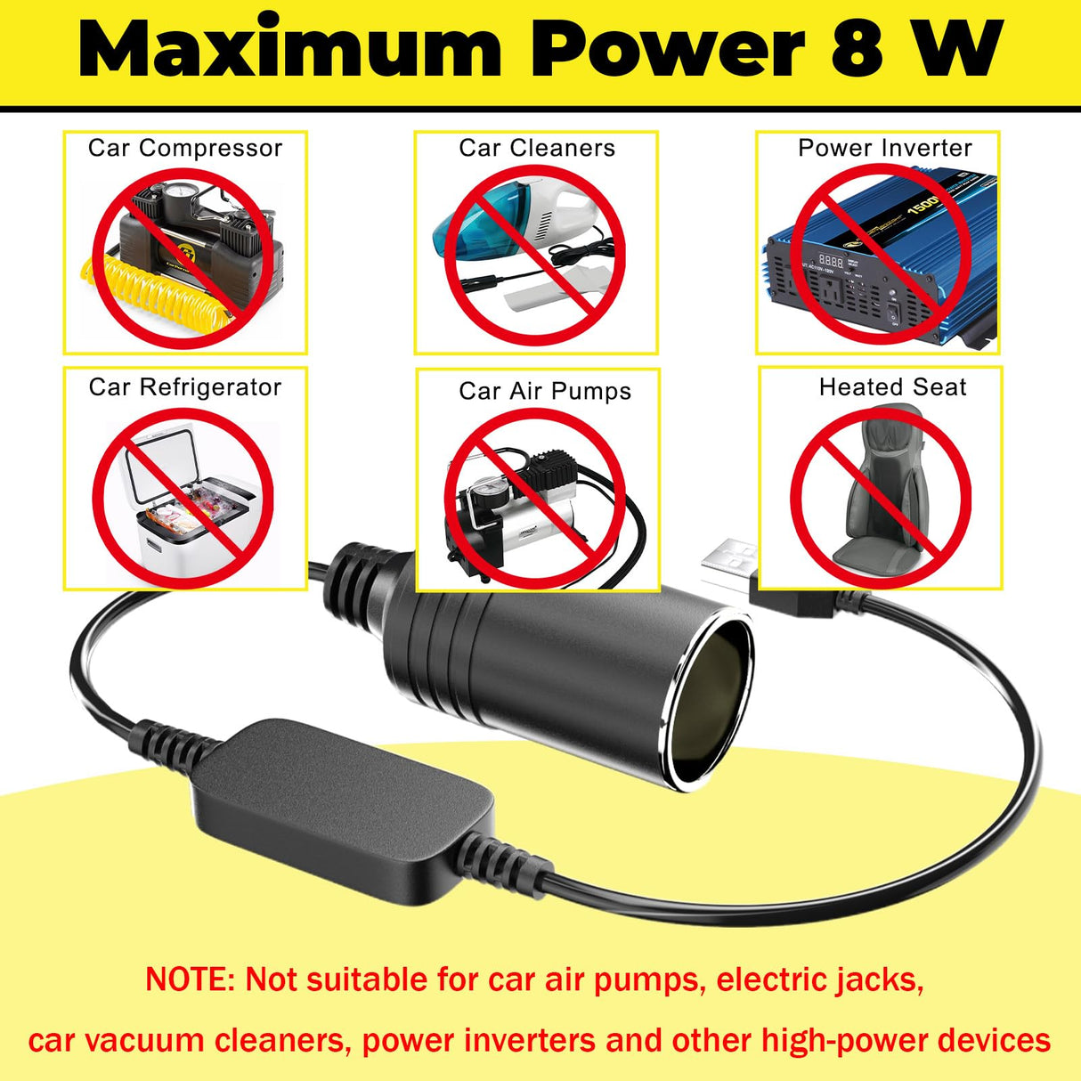USB to Cigarette Lighter Adapter, 10W USB Male to 12V Cigarette Lighter Socket Cable, for Dash Cam, Radar Detector, Car Fan, Electronic GPS, Led Light