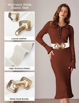 GRACE KARIN Womens Wide Elastic Belt Stretch Leather Belt Gold Buckle Belts for Dress White S-M