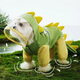 Waterproof Dog Raincoat, Dinosaur Design, Full Body Protection with Elastic Trousers, for Small Dogs (Green, Medium)