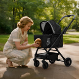 Foldable Dog Stroller for Small Dogs & Cats Portable Compact Pet Stroller Up to 35lbs Medium Pets One Click Folding Large Cat Carriage with Convertible Canopy Storage Basket - Black