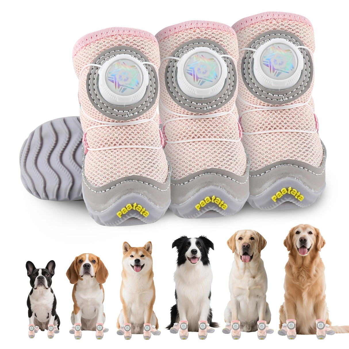 paatata Dog Shoes for Large Small Medium Dogs Knob Breathable Dog Boots & Paw Protectors Non-Slip Dog Shoes for Hot Pavement,Rain,Snowy Day Indoor Outdoor 4pcs (Pink, 4)