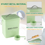 Brabtod Bird Seed Storage Container Airtight,5~6LB Metal Bird Food Container with Scoop,Wild Bird Seed Tin for Storing Sunflower Seed-Ideal for Outdoor or Indoor-Squirrel proof -Green