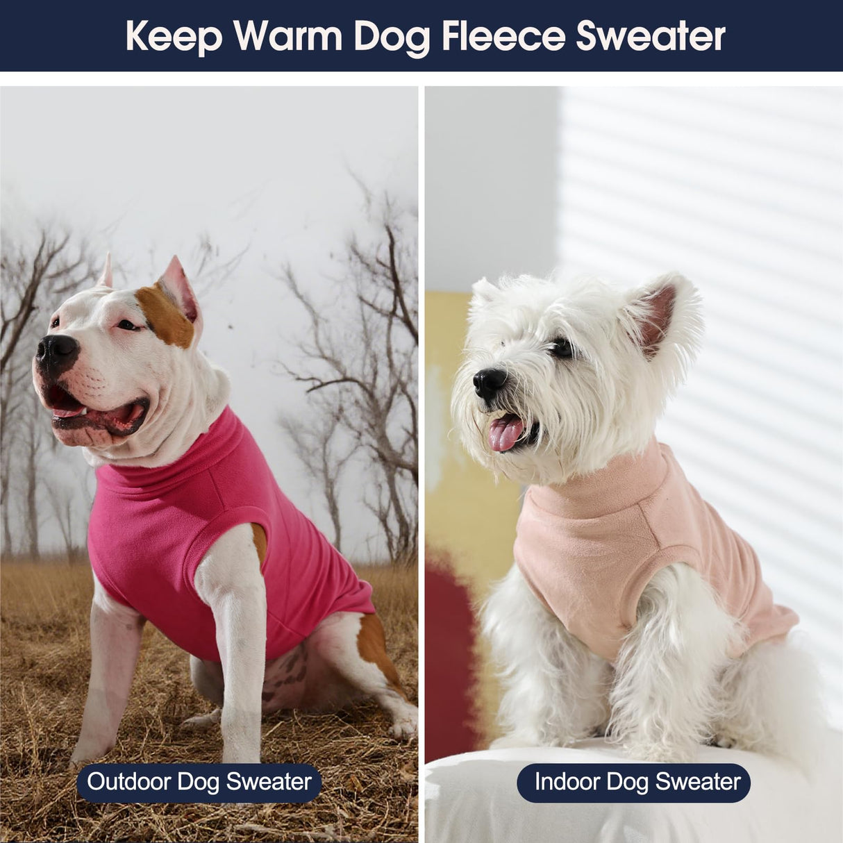 IECOii 2 Pack 3XL Dog Sweater - Fleece Pullover Vest for Large Breeds, Warm Stretchy Fall Winter Coat with Leash Hole, Labrador Retriever, ‌American Bulldog(Size XXXL, Rose Red & Dusty Pink)