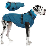 PUMYPOREITY Snow Jacket for Large Dogs Waterproof, Warm Dog Winter Coat with Harness Built in, Fleece Jacket with Back Zipper, Cold Weather Coats for Outdoor, Windproof Pet Snowsuit, Blue, 3XL