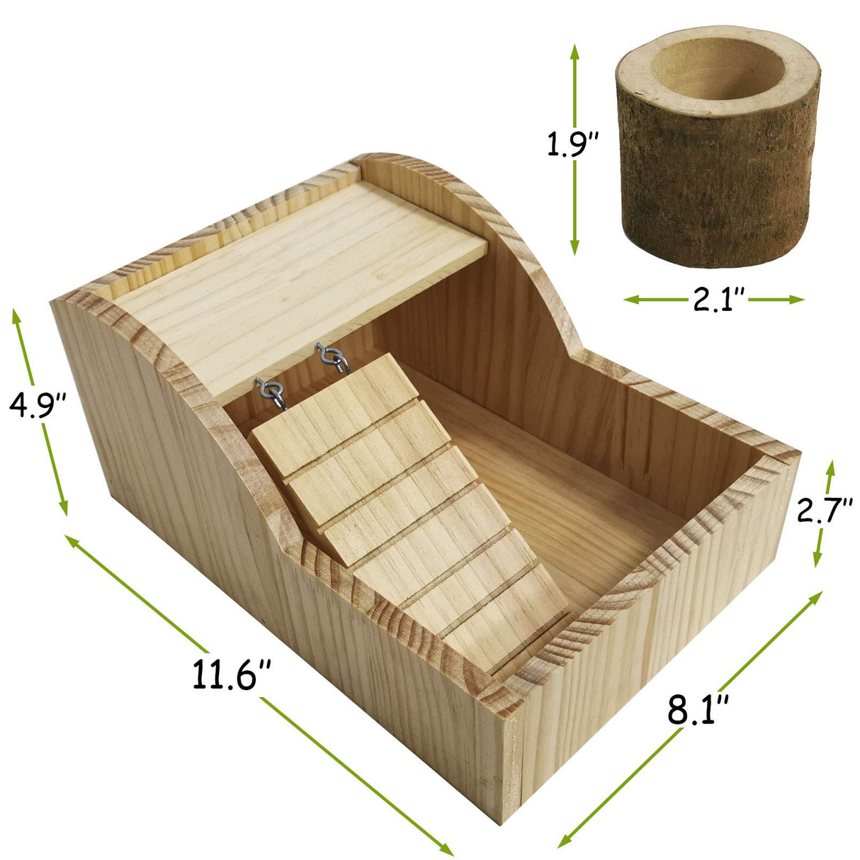 kathson Hamster Sand Bath Box Wooden Small Animals Shower Room Chinchilla Digging Sand Bathtub Container with Climbing Ladder Bowl for Dwarf Syrian Mice Mouse Gerbils Hedgehog