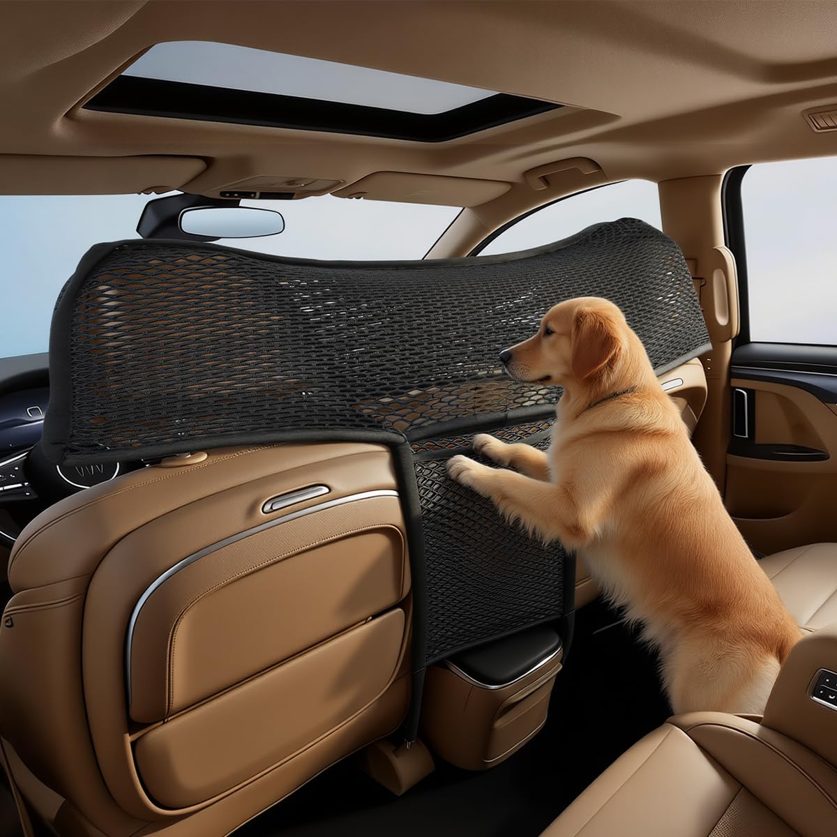 LITTOU Car Dog Barrier Net Car Mesh Organizer Back Seat Divider for Dog Easy Install 2 Pieces (for Split Seats)