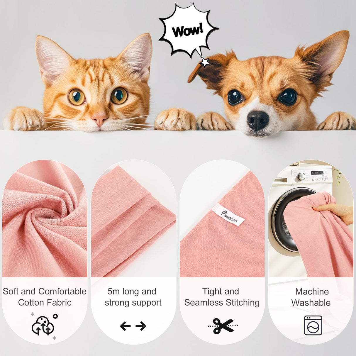 Pawaboo Pet Sling Carrier for Small Dogs and Cats, Hands Free Dog Carriers Sling, Anti-Anxious Soft Cotton Front Facing Cat Carrier Papoose, Puppy Kitten Pouch Reduce Back Neck Pain, Pink