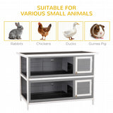 PawHut 54" 2-Story Large Rabbit Hutch Bunny Cage Wooden Pet House Small Animal Habitat with Lockable Doors, No Leak Tray and Waterproof Roof for Outdoor/Indoor Dark Grey