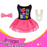 MuYaoPet Dog 80s Outfits Dress with Hair Bow and Necklace,I Love 80S Halloween Pet Disco Costume for Small Medium Dogs Girl,Summer Cat Puppy Dress Tutu Skirt,M