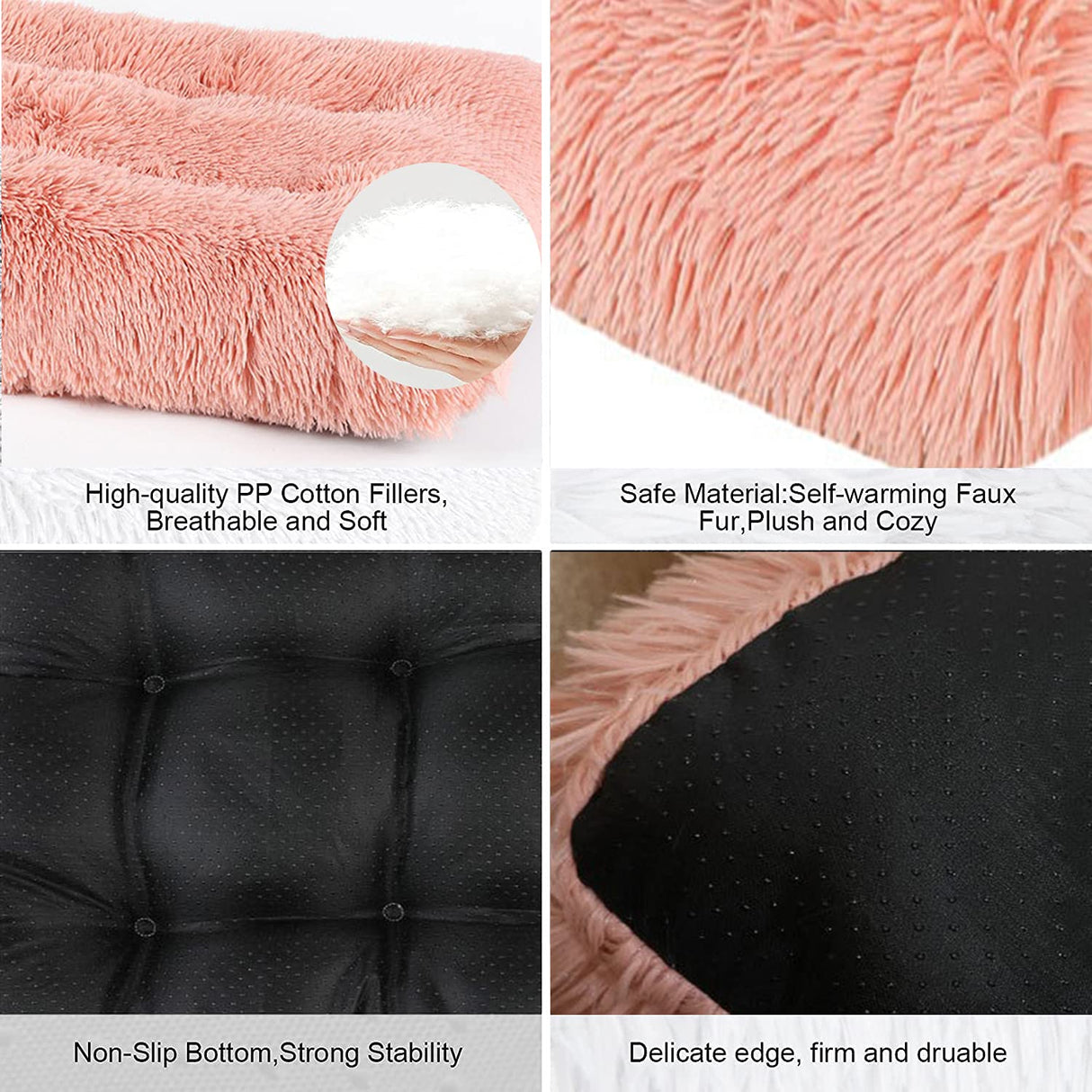 Liveinu Long Plush Calming Pet Bed Cuddler Pet Bed for Dogs and Cats Fluffy Faux Fur Dog Bed with Anti Slip Bottom Machine Washable Pet Sleep Bed Crate Mat Tie-Dye Brown L
