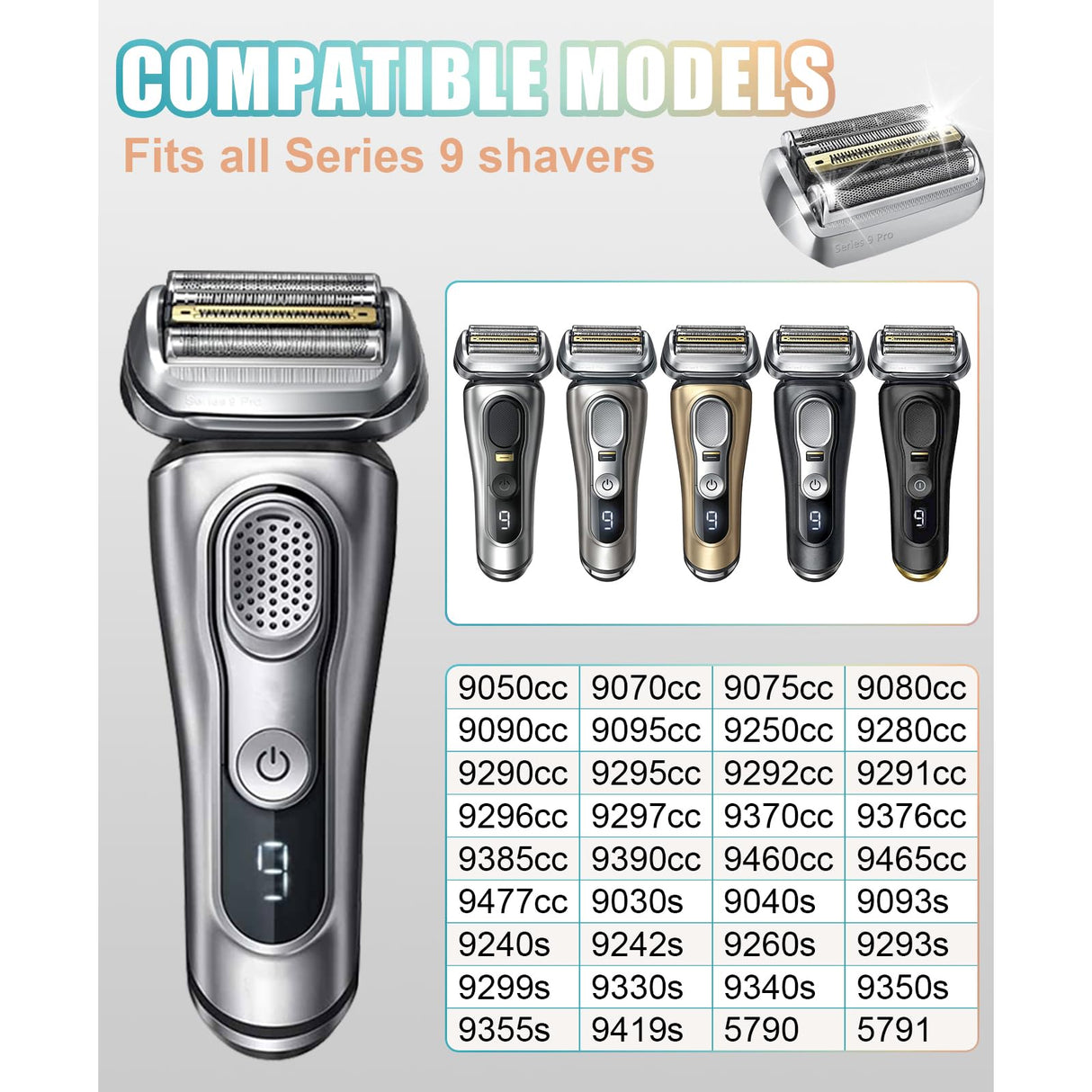 94M Replacement Shaver Head Compatible with Braun 9 Series Foil Shaver 9477cc,9330s,9465cc,9460cc,9419s,9390cc,9385cc