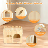 BWOGUE Large Wooden Rabbit House and Hideouts Bunny Castle Detachable Small Animal Play Hideaway Rabbit Hideout Cage Accessories for Indoor Adult Rabbit Guinea Pig Chinchilla Habitat