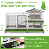 2 Story Rabbit Hutch Outdoor Indoor, Wooden Bunny Cage with 6 Lockable Wheels, 3 Removable No Leakage Pull Out Trays, Chew-Proof Ramp & Waterproof Roof, Ideal for Rabbit & Guinea Pig