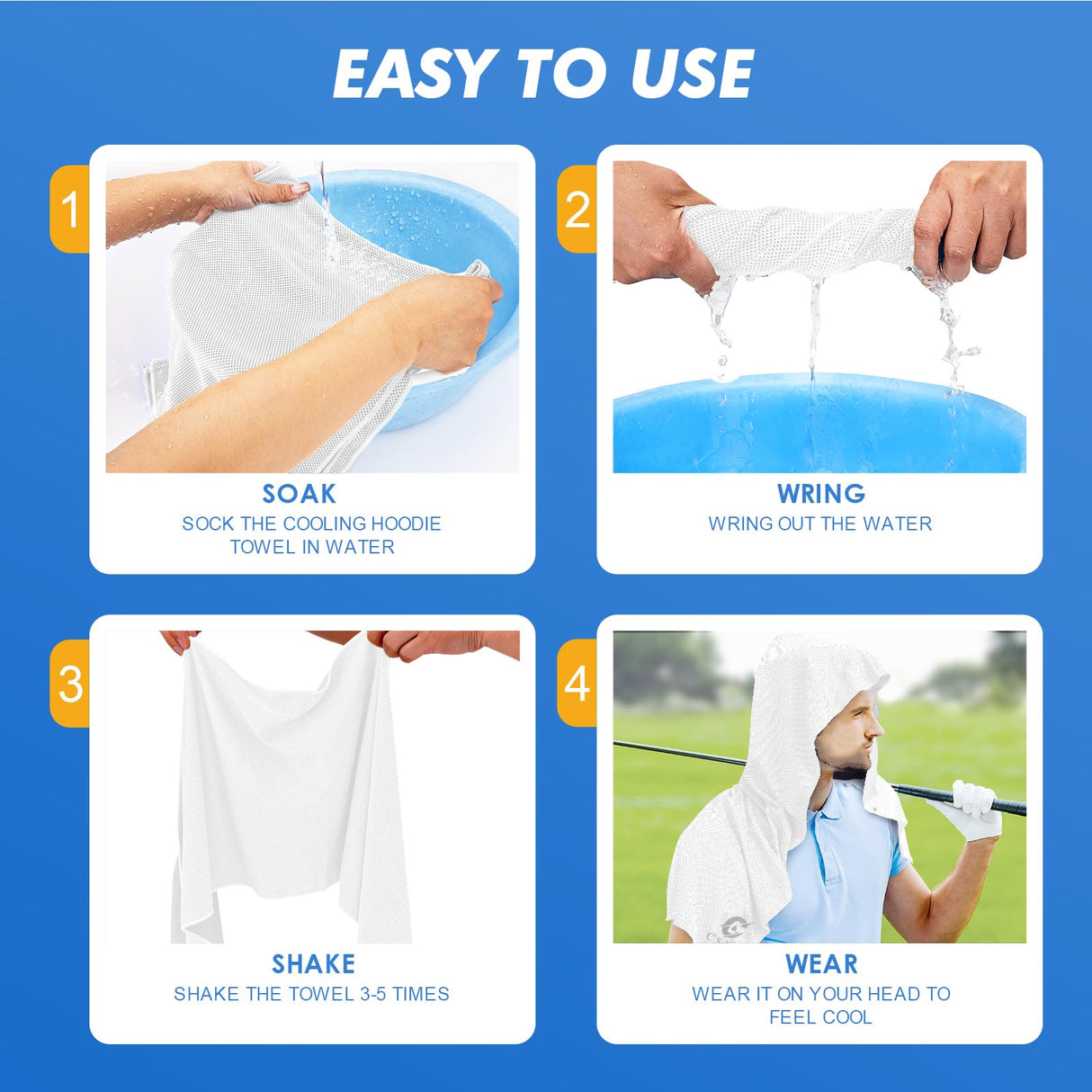 CSITE Cooling Hoodie Towels for Neck and Face, UPF 50 Sun Protection & Instant Cooling, Ice Towels for Hot Weather, Soft Breathable Towel for Sport, Work Out, Gym, Camping & More Activities