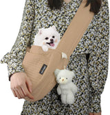 NATUYA Small Dog Carrier Sling Cat Sling, Adjustable Strap Comfy Stylish Puppy Pouch with Big Pockets for Travel Walking Subway (Brown,Adjust Strap-Canvas)
