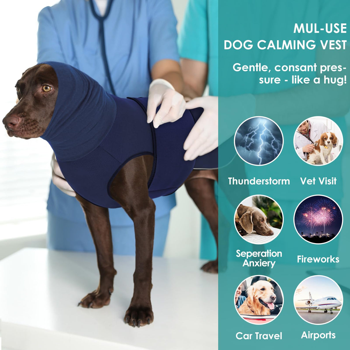 AOFITEE Extra-Large Dog Anxiety Vest, Thunder Jacket for Dogs Anxiety, Breathable Pets Calming Shirt for Fireworks, Thunder, Travel, Separation, Anti-Anxiety Pet Calming Vest with Collar, XXXL