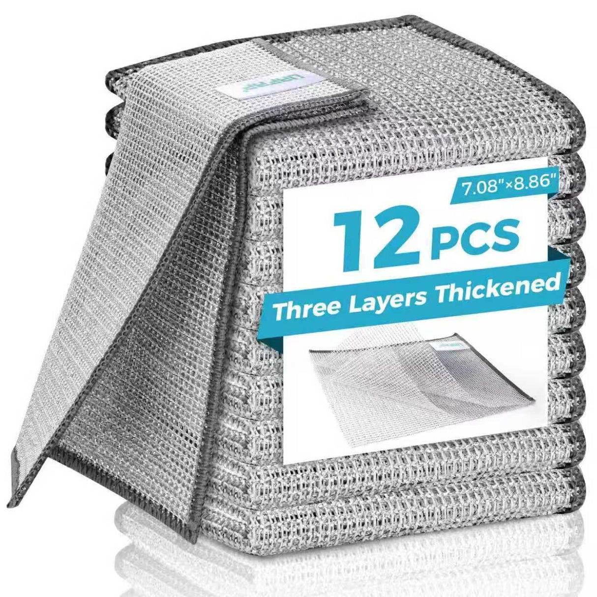 12 Pcs New Upgrade 3-Layer Metal Dish Cloth, No Scratches and No Odor, Multipurpose Wire Dishwashing Rag for Wet and Dry, Kitchen Cleaning DishRags,Sinks,Dishes,Stove Top, Dimensions(7.08X8.86)