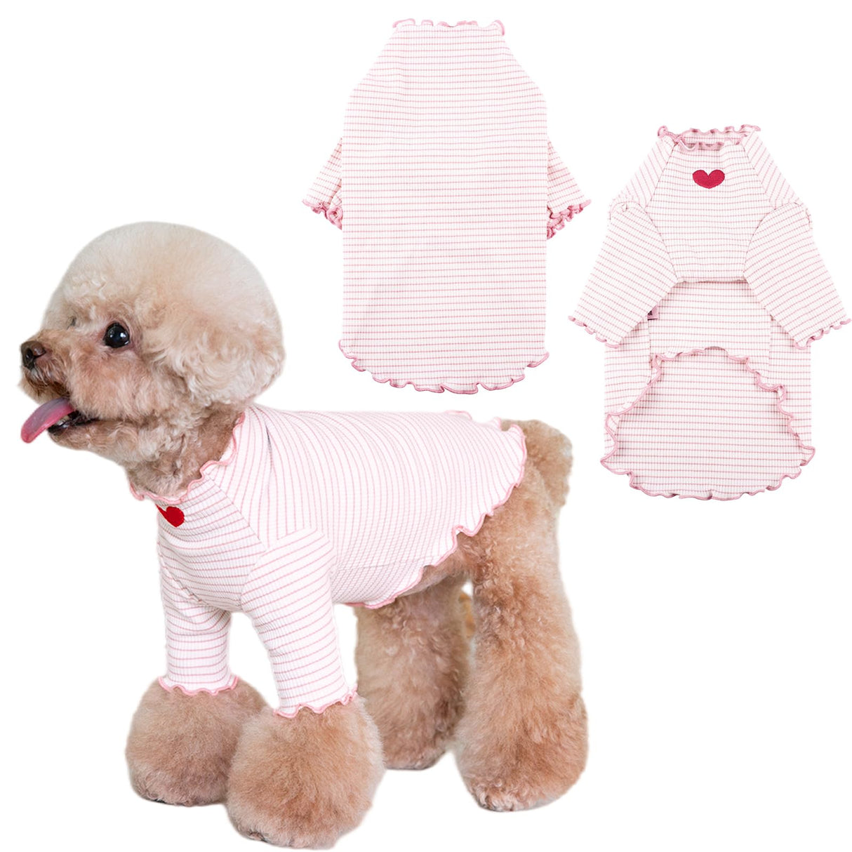 Yaopelky Dog Shirt for Small Medium Dogs Striped T-Shirt with Heart Embroidery Stretchable Ruffle Dog Clothes for Chihuahua Schnauzer Yorkie Shih Tzu (White, Medium)