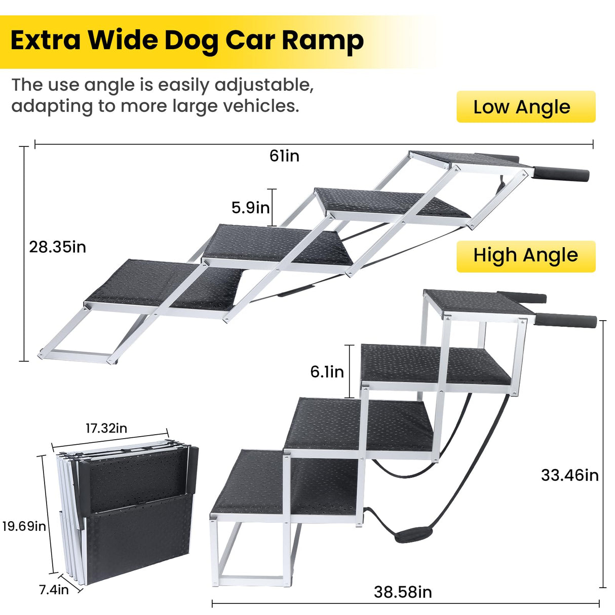 Dog Stairs for Large Dogs, Extra Wide Dog Ramp for Car with Non-Slip Surface, Folding Dog Car Ramp for SUV & Car, Outdoor, Supports up to 250 lbs, 4 Steps