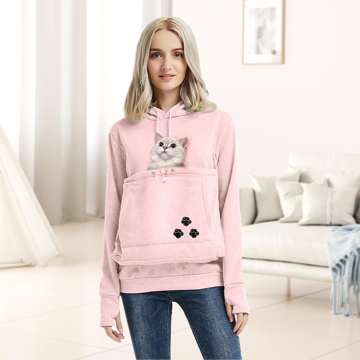 YYW Womens Pet Hoodies Pullover Sweatshirt Oversized Cat Hoodies Pet Holder Cat Dog Pouch Carriers (Pink,X-Large)