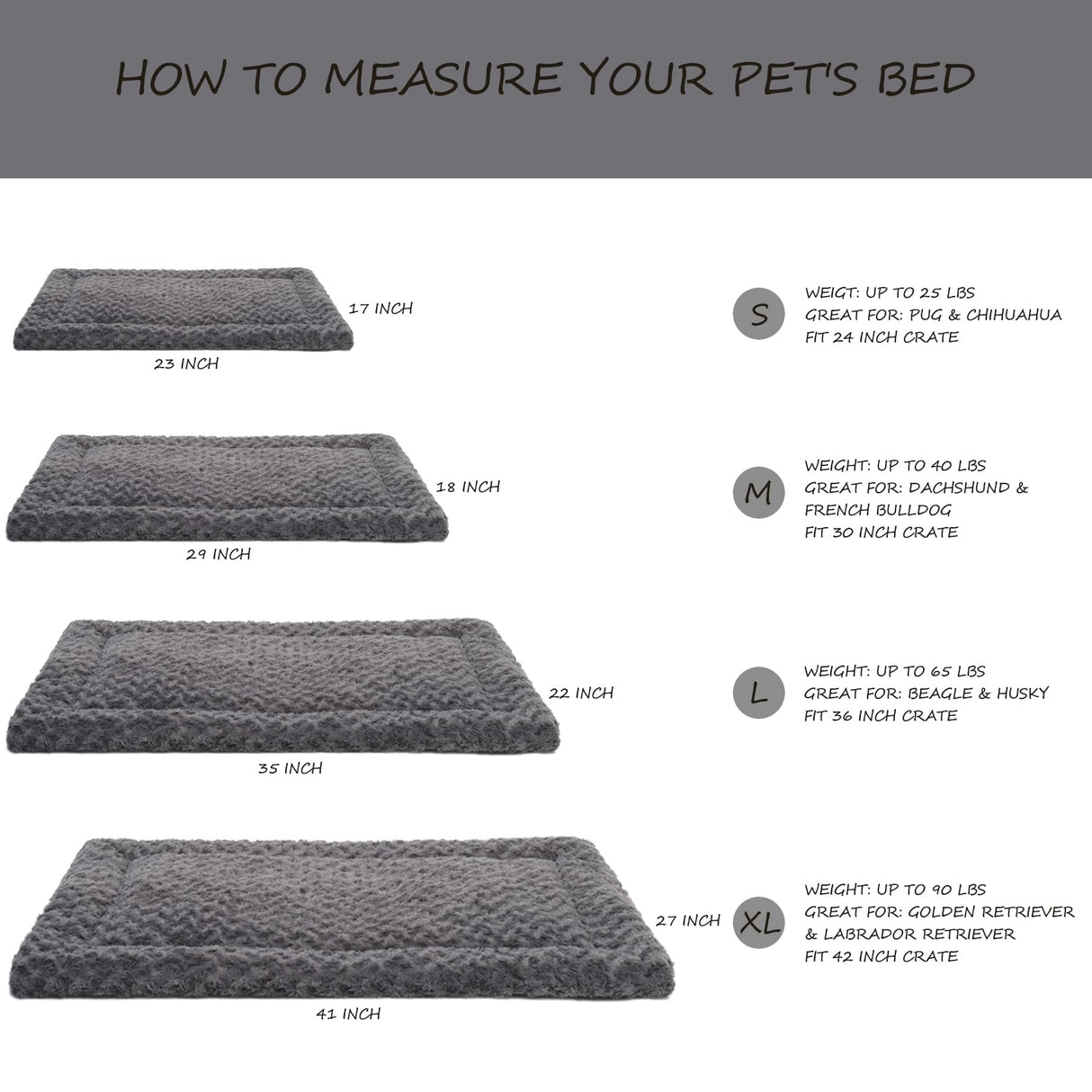 Washable Dog Bed Mat Ultra Soft Dog Crate Pad Comfy Fluffy Pet Kennel Beds Sleeping Mattress for Large Jumbo Medium Small Dogs, 35 x 22 Inch, Gray