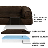 Furhaven Cooling Gel Dog Bed for Large Dogs w/ Removable Bolsters & Washable Cover, For Dogs Up to 125 lbs - Plush & Suede Sofa - Espresso, Jumbo Plus/XXL