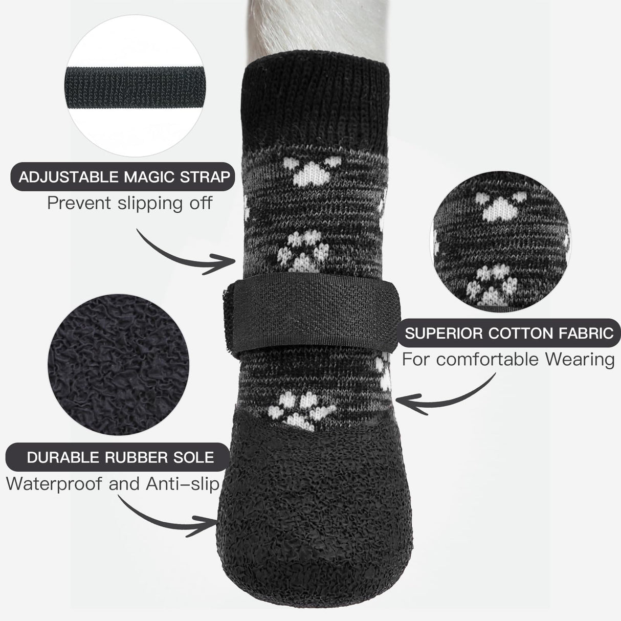Mihachi Anti Slip Dog Socks, Dog Boots for Hardwood Floors Prevent Licking, Traction Control Waterproof Rubber Sole Paw Protectors for Small Medium Large Dogs,Grey 2XL