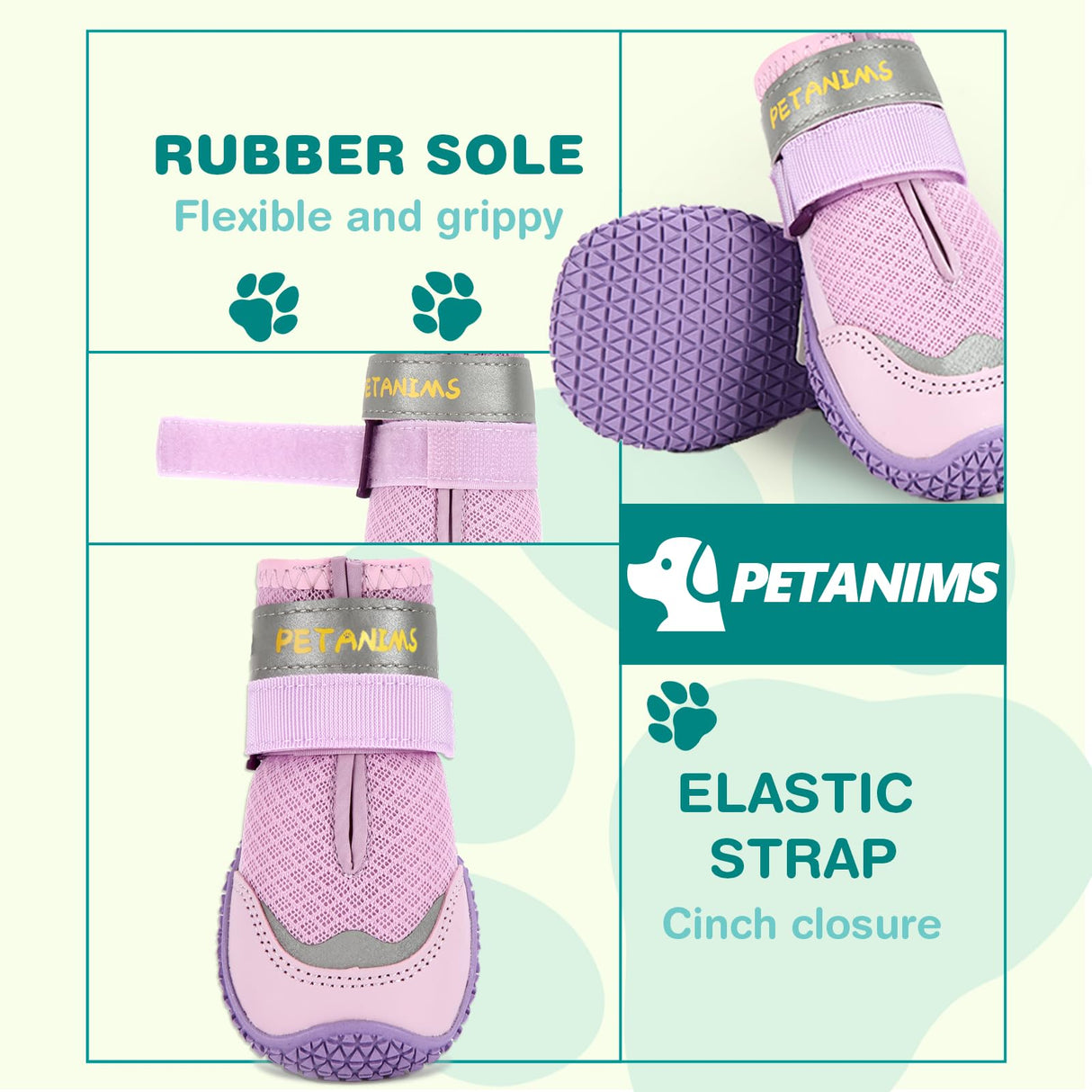 Petanims Dog Shoes for Large Dogs, Medium Dog Boots & Paw Protectors for Winter Snow, Breathable Dog Booties for Hot Pavement, Hardwood Floors Purple Size 6