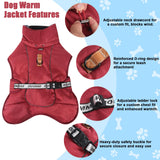 DoggieKit Dog Winter Coat, Waterproof Warm Jacket with Harness Built in, Reflective Cold Weather Doggie Vest, Windproof Turtleneck Pet Snowsuit, Adjustable Puffer Jacket for Large Dogs, Red 6XL
