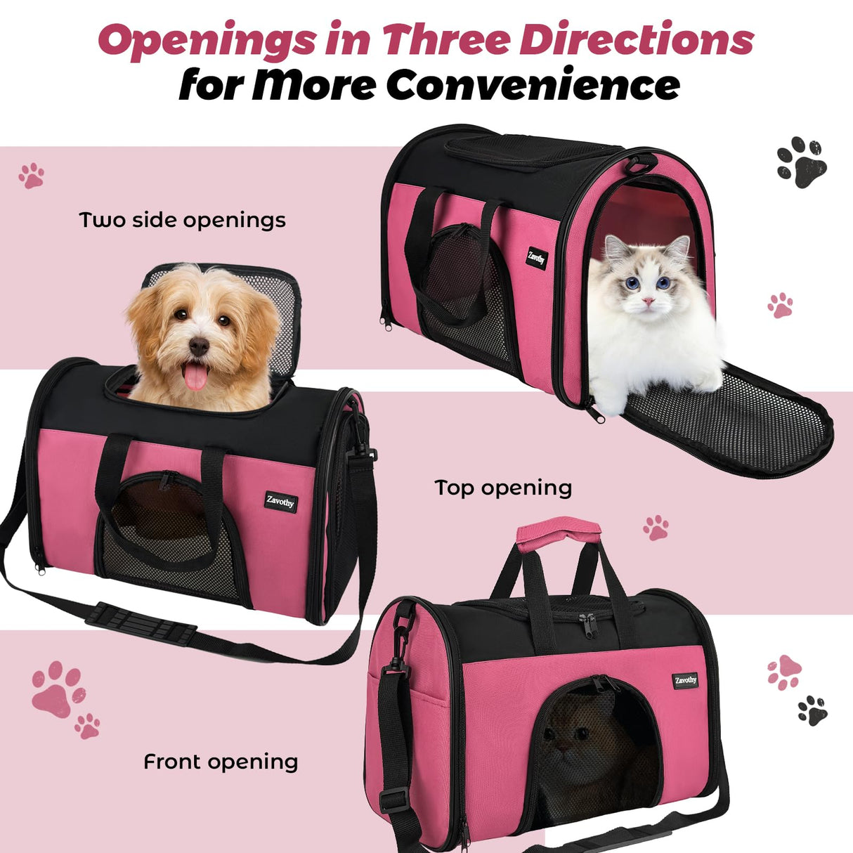 Zavothy TSA Airline Approved Soft-Sided Pet Carrier for Small to Medium Cats and Puppies, Up to 15 Lbs – Collapsible Travel Carrier for Dogs & Cats, Pink