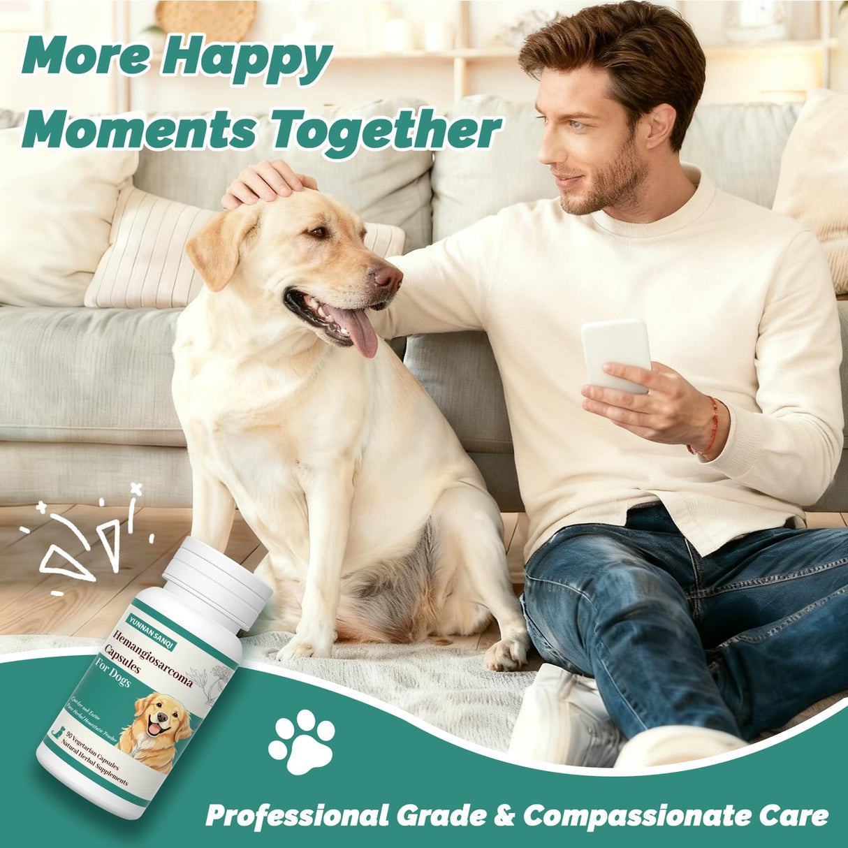 Yunnan Sanqi Blood Support Capsules for Dogs - 90 Capsules for Hemangiosarcoma, Hemoabdomen, Pericardial Effusion, Cancer Bleeding, Severe Bruising, Ulcer Bleeding & Bloody Stools