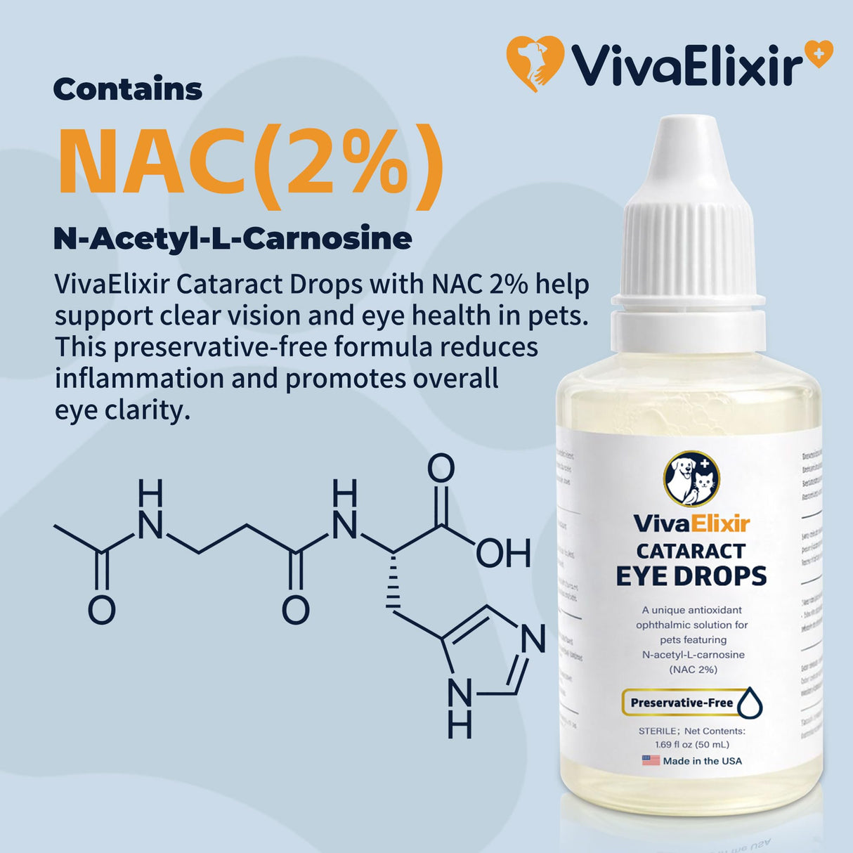 Dog Eye Drops, Cataract Eye Drops for Dogs, Daily Eye Care for Moisture, Comfort & Cleanliness, Tear Stain Support, Lubricating Ophthalmic Solution & Sodium Hyaluronate, Gentle Formul -50ML