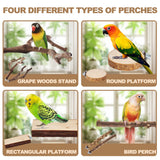 LIMIO 6-Piece Bird Perch Set - Natural Wood Grape Sticks, Paw Grinding Forks, Bird Stand & Toys for Parakeets, Cockatiels, Conure, Budgies