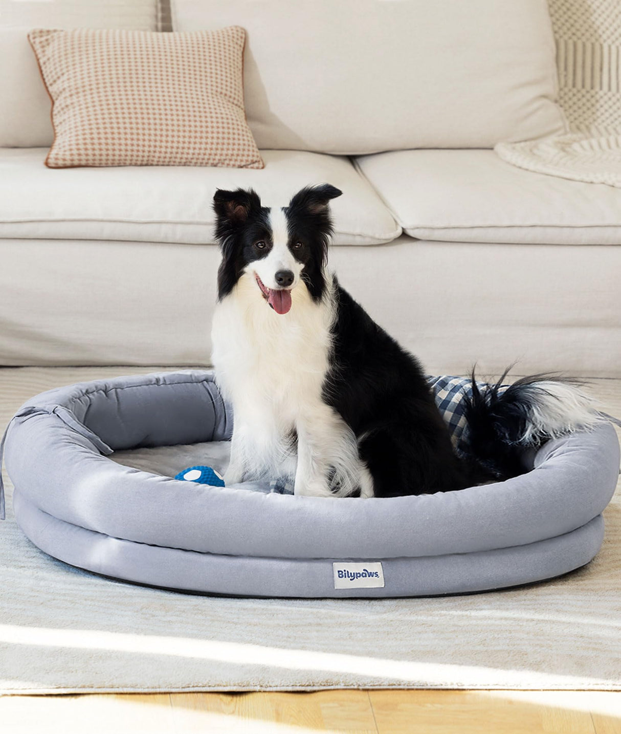 bilypaws Orthopedic Dog Bed for Large Dogs, Pet Sofa Bed with Egg Crate Foam, 4-Sided Bolster, Removable Washable Cover & Anti-Slip Bottom, Large Light Gray