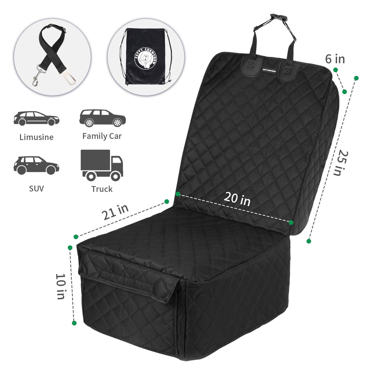 FATTY CHOWCHOW Dog Car Seat Covers Front Seat Cover with Side Flaps 100% Waterproof Car Seat Protector for Pets Scratch Proof Non-Slip Durable for Cars,Trucks & SUVs (Black)