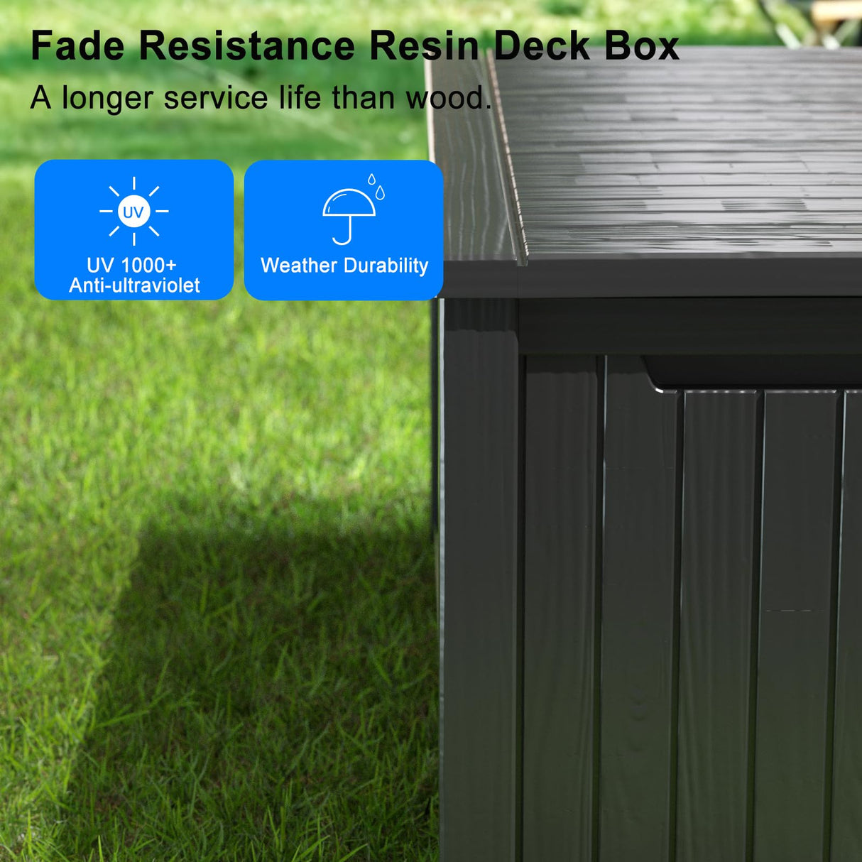 MAIUSCOLI 180 Gallon Resin Outdoor Deck Box Waterproof Patio Furniture, Garden Tools, Cushions, Pool Accessories Outside Storage (Black, 180 Gallon)