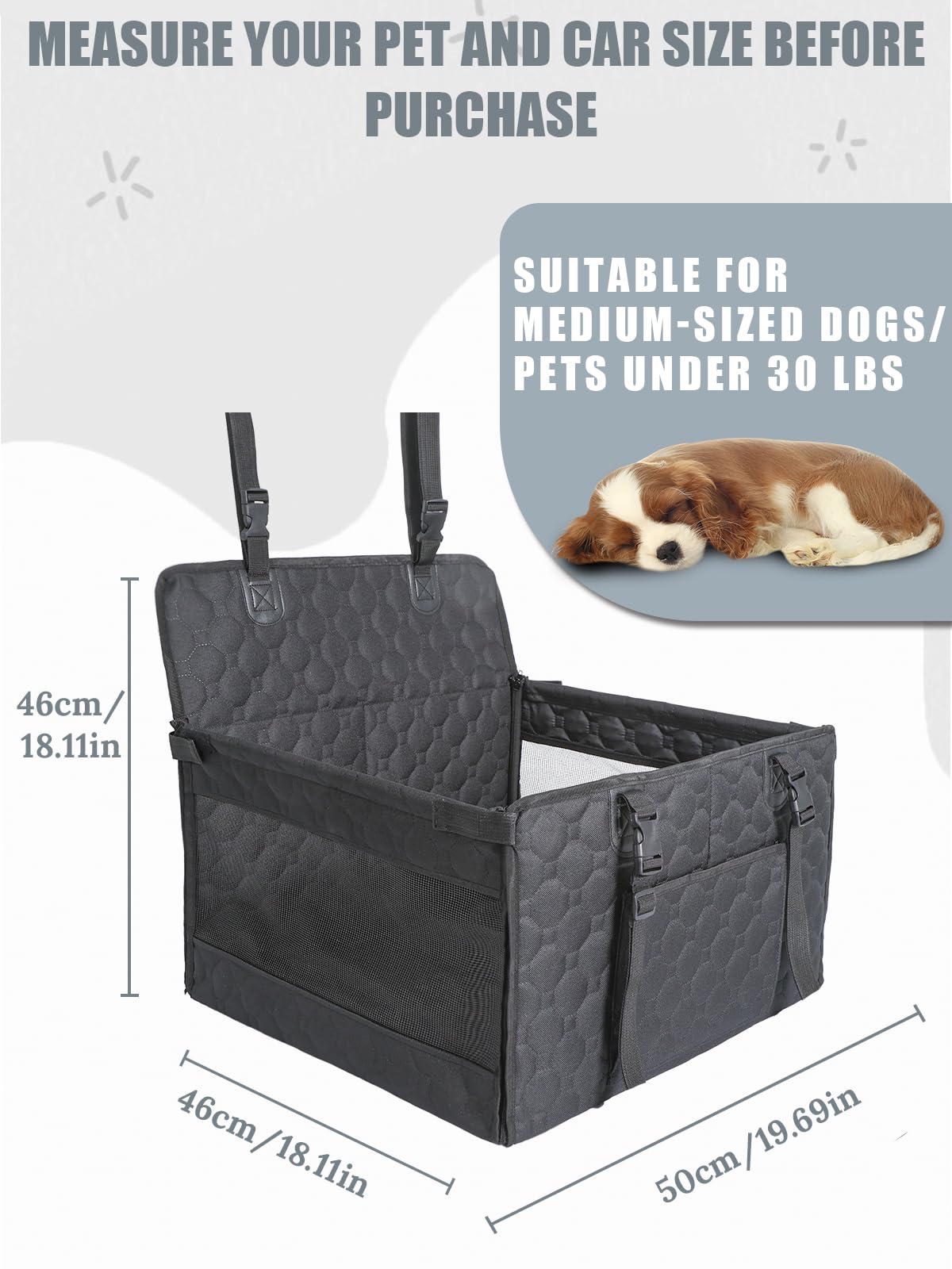 Dog Car Seat for Small and Medium Dogs,Waterproof Fabric with Breathable Mesh&Adjustable Dog Seat Belt for Car,Dog Bed for Back Seat Up to 30 LB-Small Black