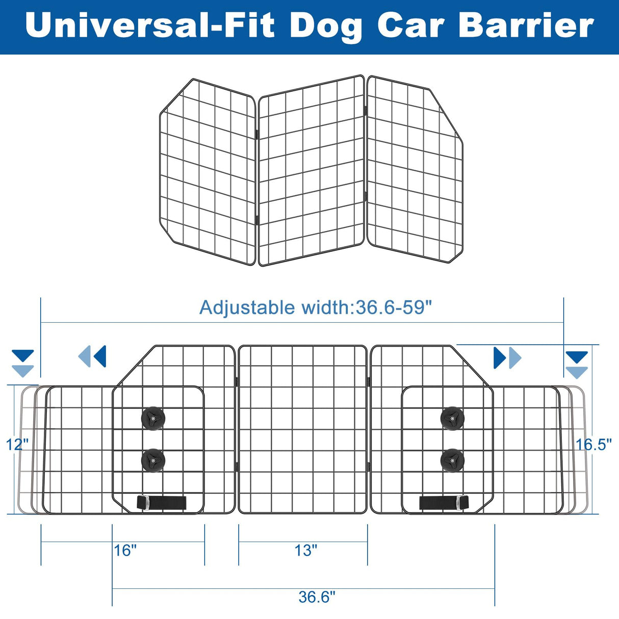OUSHENG Car Dog Barrier for SUV, Adjustable Pet Divider Gate for Trunk Cargo Area, Universal-Fit Back Seat Heavy-Duty Wire Mesh Dogs Separator Guard Net, Vehicles Safety Travel Accessories
