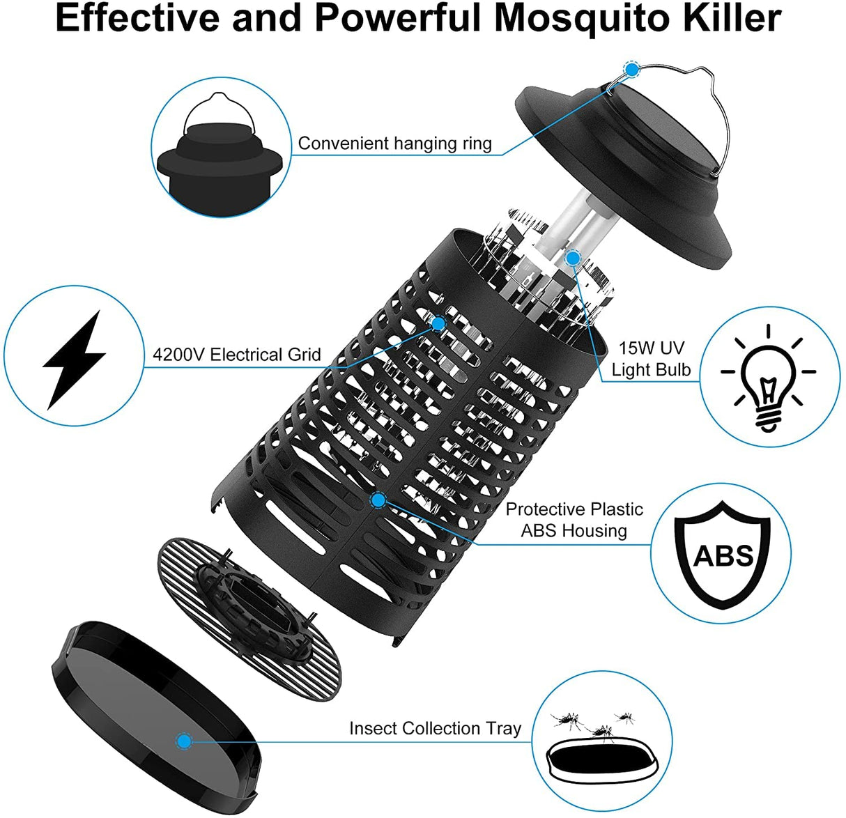 Bug Zapper for Indoor and Outdoor, 4200V Electric Mosquito Zapper, High Powered Pest Control Waterproof, Insect Killer for Home, Kitchen, Backyard, Camping