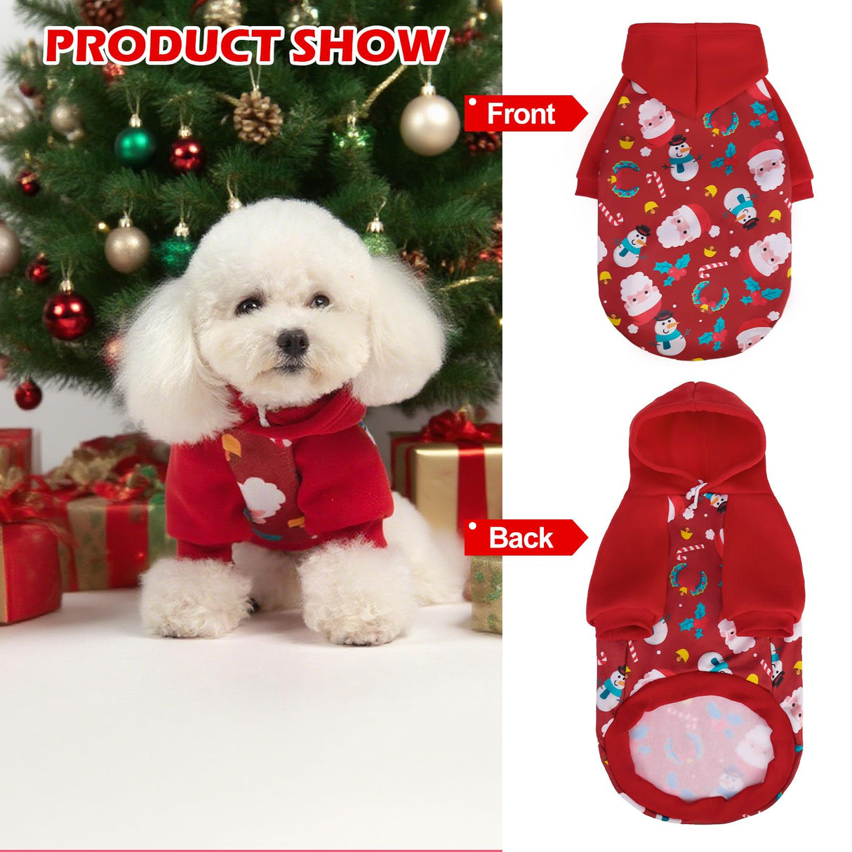 EXPAWLORER Christmas Dog Hoodie,Soft Dog Sweater,Winter Autumn Fleece Sweatshirt with Pattern,Pet Clothes Outfits for Puppy,Cat, Small Medium Large Dogs