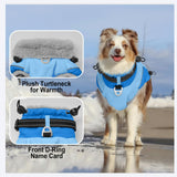 Warm Dog Coat - Reflective, Windproof and Waterproof with D Ring & Adjustable Buckles, Turtleneck, Fleece Lined Large Dog Coats for Winter, Christmas Pet Garment Snowsuit - 3XL Blue
