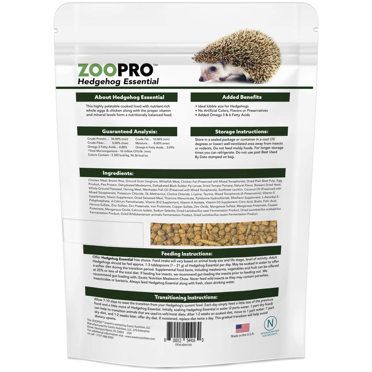 Exotic Nutrition Hedgehog Essential - Chicken Kibble with Mealworms (1.75 Pound)