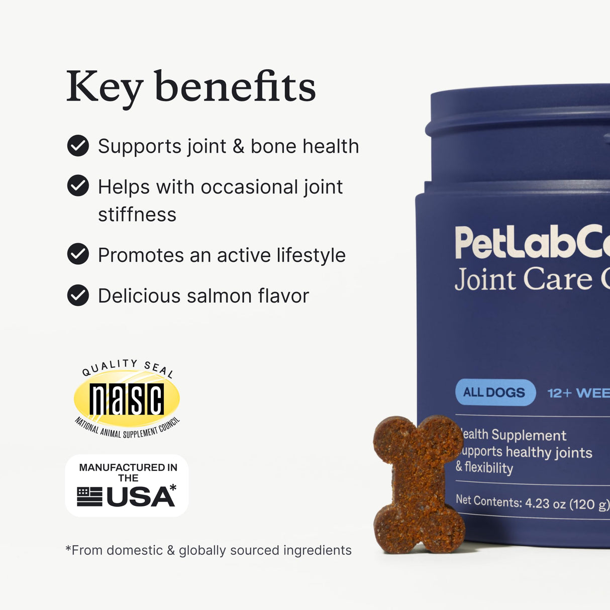 PetLab Co. Joint Care Chews - High Levels of Glucosamine for Dogs, Green Lipped Mussels, and Omega 3 - Dog Hip and Joint Supplement to Actively Support Mobility - Packaging May Vary - Salmon