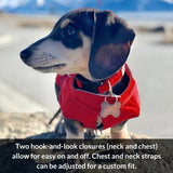 DJANGO Dog Jacket & Raincoat – Lightweight Water-Resistant Coat for Small, Medium & Long Dogs Like Dachshunds – Reflective, Adjustable Fit, Harness-Compatible & Easy-Access Harness Hole - Red, Medium