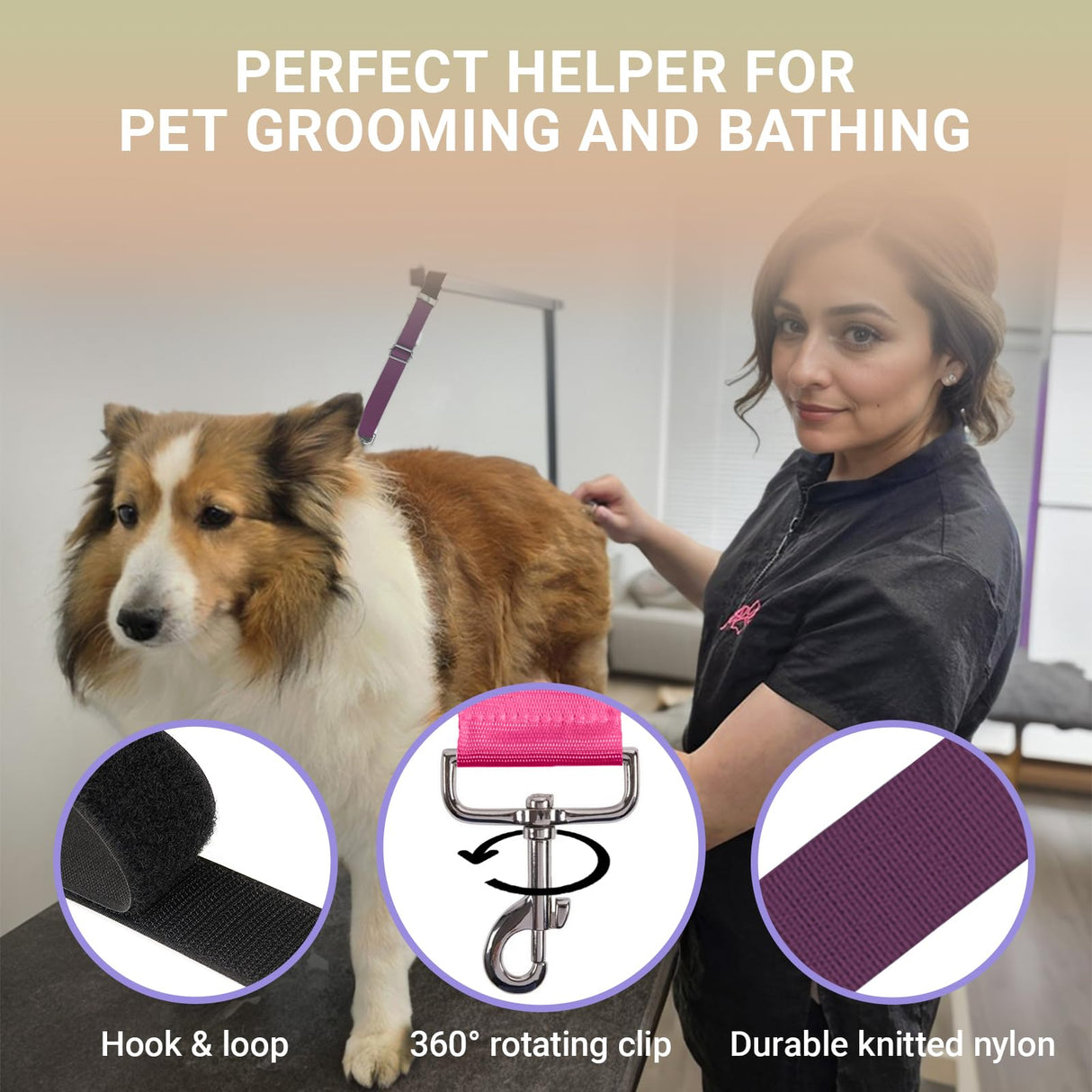 Dog Grooming Loop Extension Straps - Adjustable Pet Bathing & Trimming Restraints, Fits Grooming Arm, 5 Pcs