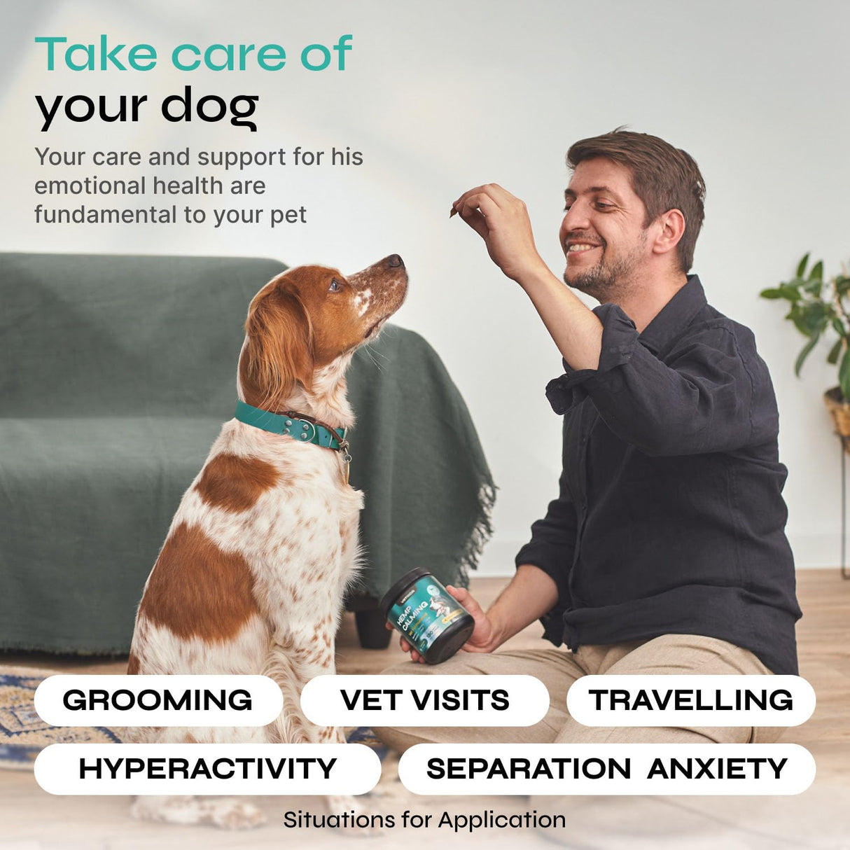 Calming Chews for Dogs Anxiety Relief - Hemp Calming Chews for Dogs with Valerian Root, Hemp Seed Oil, Turmeric, L-Theanine - Soft Treats for Storms, Fireworks, Separation, Vet Visits, Grooming
