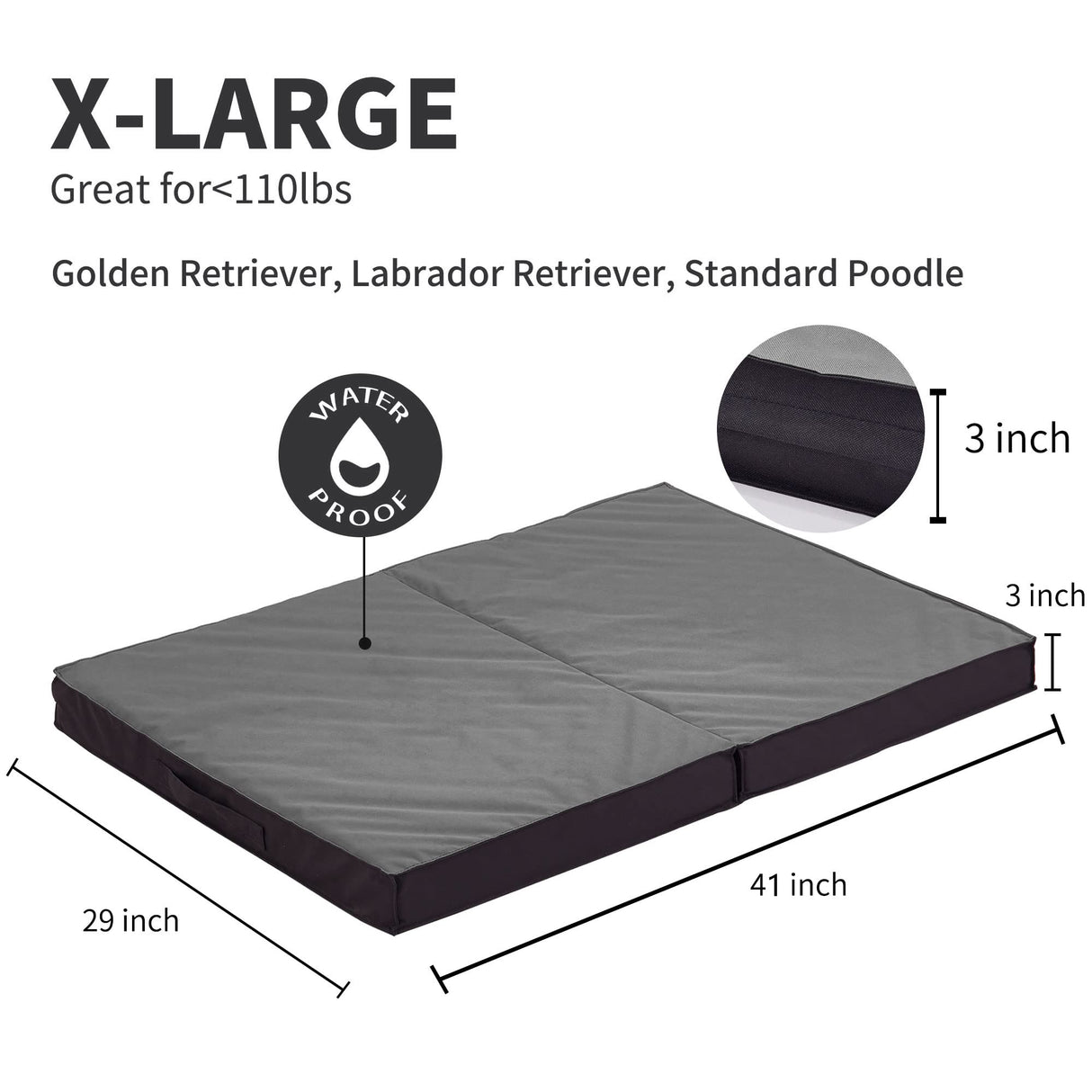 PETABBY Outdoor Dog Bed for Large Dogs, Waterproof & Washable, Foldable & Orthopedic, 41" All Weather