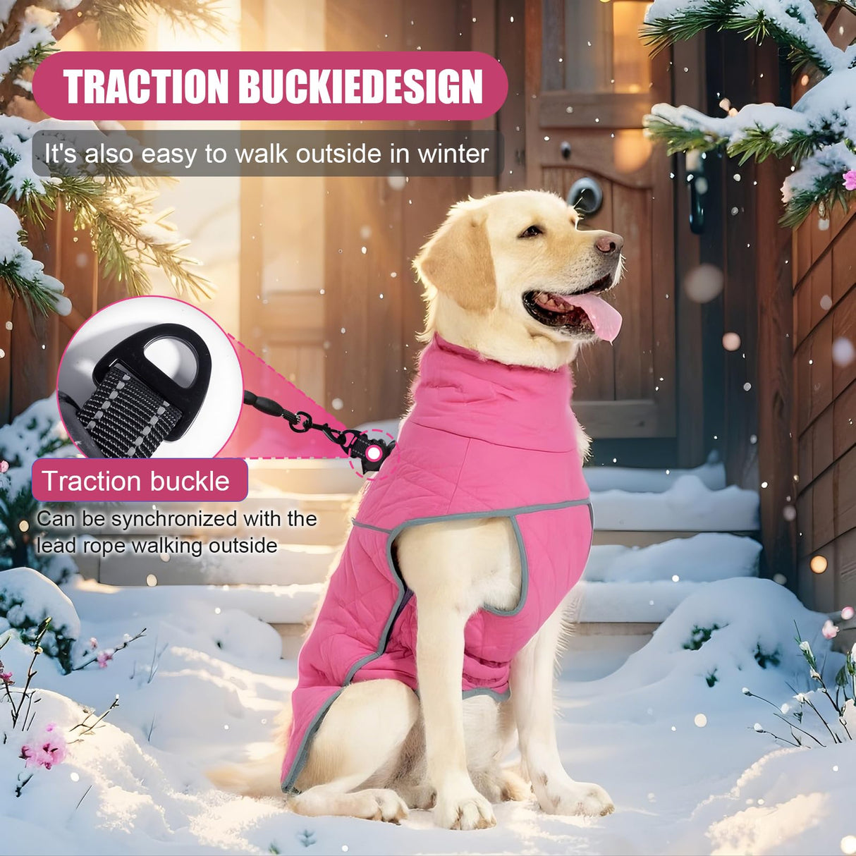 Medium to Large Dog Coat, Winter Dog Jacket, Puppy Cold Weather Coat, Suitable for Winter Warmth (Rose Red, X-Large)