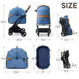 【One-Pull Open Ver.】 PETTENA One-Touch Foldable Dog Stroller for Small Dogs Cats up to 44 Lbs, Cat Stroller for 2 Cats, Large Space, Black (Navy Blue)